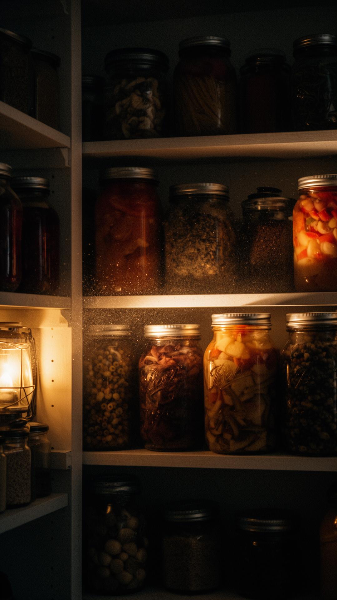 Pantry shelves with preserved food